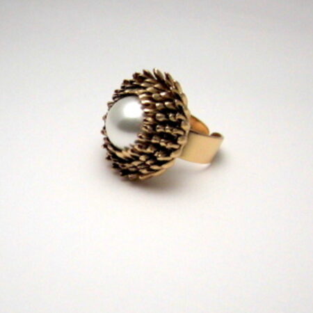Anello Maxi Fiore Dalia Vintage con Perla d'Imitazione