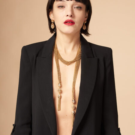 Parure con collana sciarpa e orecchini ananas