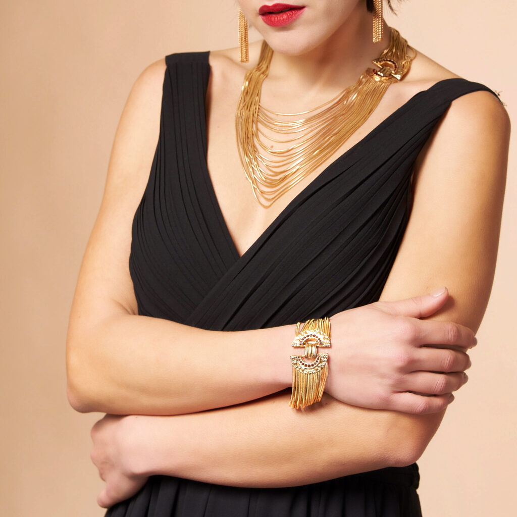 Parure "Millefili": Gioielli di Lusso Artigianali | Dorato Oro 14K & Cristalli Rossi Made in Italy