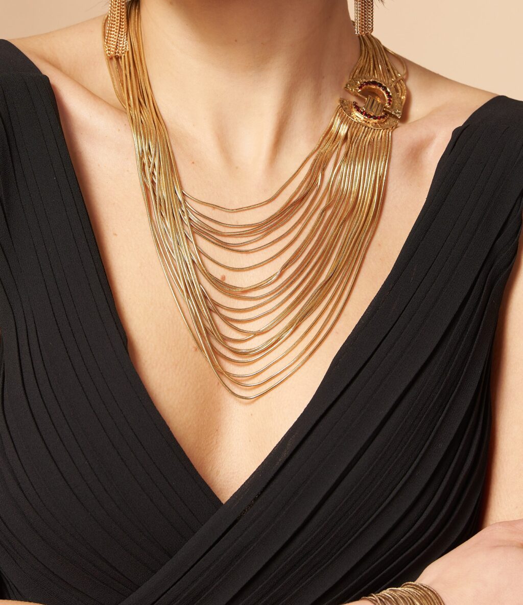 Parure "Millefili": Gioielli di Lusso Artigianali | Dorato Oro 14K & Cristalli Rossi Made in Italy