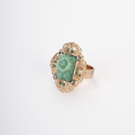 Anello Donna Regolabile "Riflessi di un Tempo" con Fiore Verde Giada