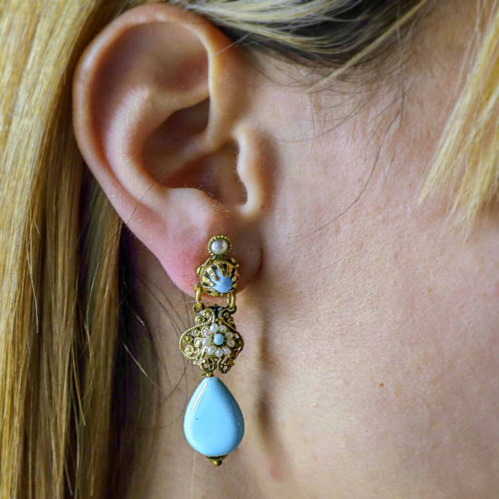 "Belle Époque" Turquoise and Pearls Earrings - Retro Charm