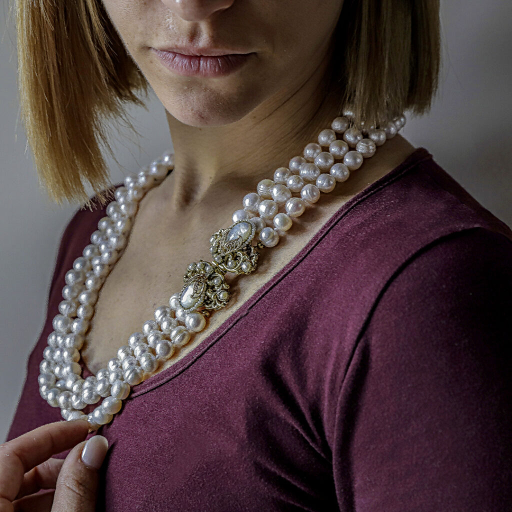 Freshwater Pearl Necklace 3 Strands Long 71cm | Handcrafted Victorian Jewel Made in Italy