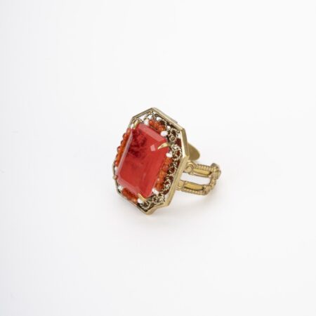 Anello Romantico Rosso Melograno | Zircone e Perle | Gioiello Stile Antico Artigianale